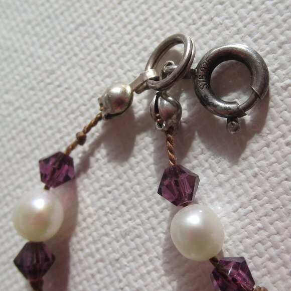 Amethyst & pearl bracelet, 925 Silver Clasp, Vintage, 7" - Picture 8 of 8